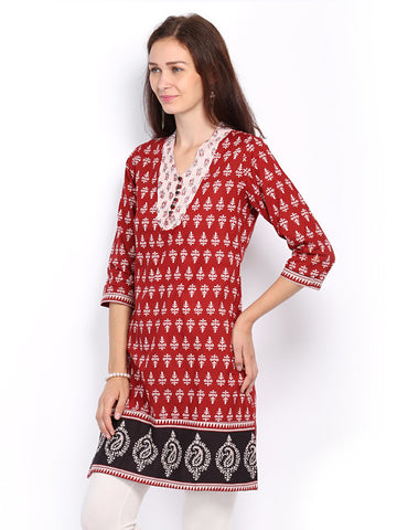 Rain &amp; Rainbow Women Brown Printed Kurta
