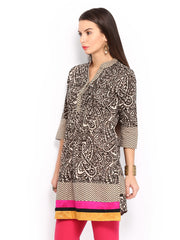 Rain &amp; Rainbow Women Cream-Coloured &amp; Brown Printed Kurta