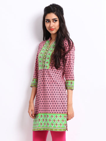 Rain &amp; Rainbow Women Pink Printed Kurta