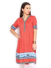 Rain &amp; Rainbow Women Coral Red Kurta
