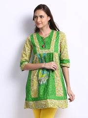 Rain &amp; Rainbow Women Green Printed Kurta
