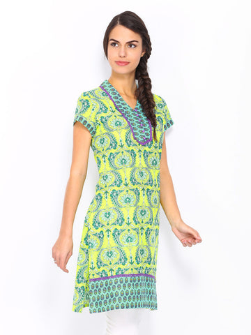 Rain &amp; Rainbow Women Green Printed Kurta