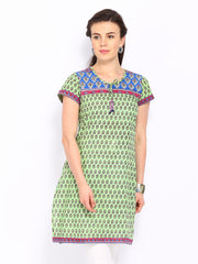 Rain &amp; Rainbow Women Green Printed Kurta