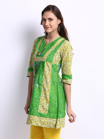 Rain &amp; Rainbow Women Green Printed Kurta
