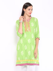 Rain &amp; Rainbow Women Green Printed Kurta