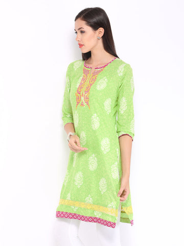 Rain &amp; Rainbow Women Green Printed Kurta