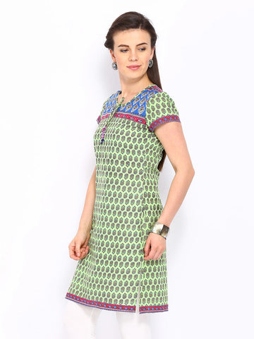 Rain &amp; Rainbow Women Green Printed Kurta