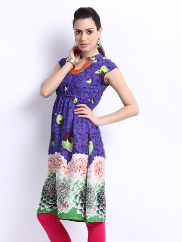 Rain &amp; Rainbow Women Purple &amp; Green Printed Kurta
