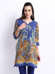Rain &amp; Rainbow Women Blue &amp; Mustard Printed Kurta