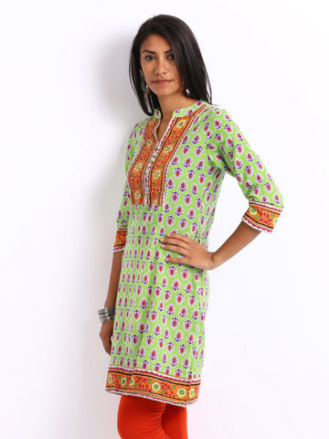 Rain &amp; Rainbow Women Green Printed Kurta
