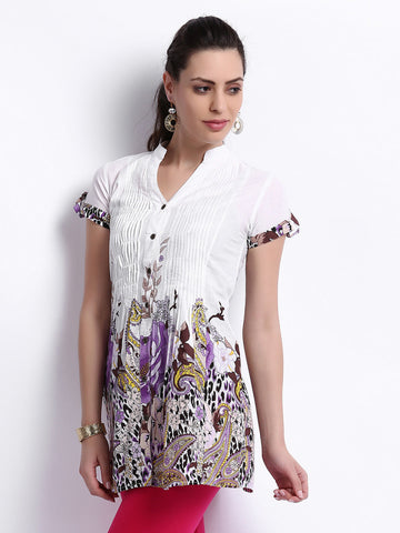 Rain &amp; Rainbow Women White Printed Tunic
