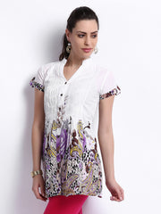 Rain &amp; Rainbow Women White Printed Tunic