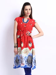 Rain &amp; Rainbow Women Red &amp; Blue Printed Kurta