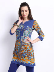 Rain &amp; Rainbow Women Blue &amp; Mustard Printed Kurta