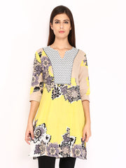 Rain &amp; Rainbow Women Yellow &amp; Beige Printed Kurta