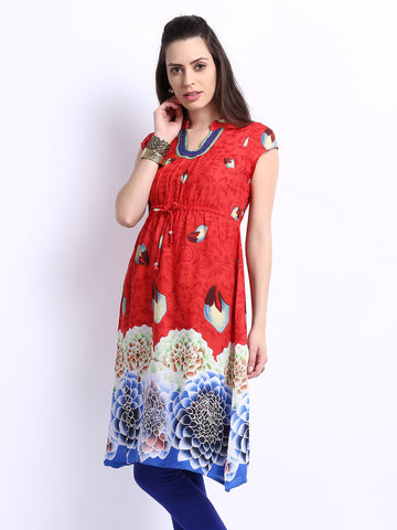 Rain &amp; Rainbow Women Red &amp; Blue Printed Kurta