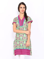 Rain &amp; Rainbow Women Light Green Printed Kurta