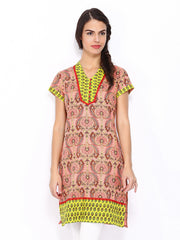 Rain &amp; Rainbow Women Peach Coloured Printed Kurta