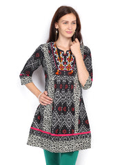 Rain &amp; Rainbow Women Black Printed Kurta