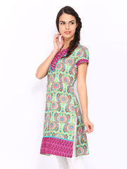 Rain &amp; Rainbow Women Light Green Printed Kurta