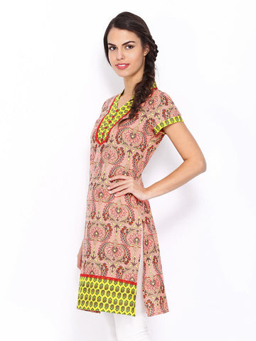 Rain &amp; Rainbow Women Peach Coloured Printed Kurta