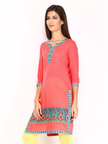 Rain &amp; Rainbow Women Pink Striped Kurta