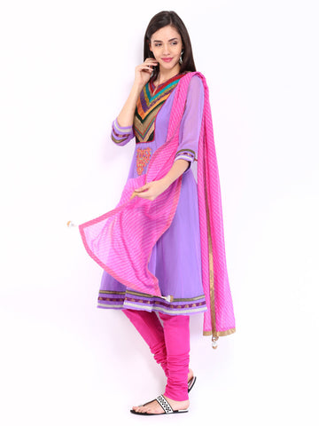 Rain &amp; Rainbow Women Purple &amp; Pink Anarkali Churidar Kurta with Dupatta