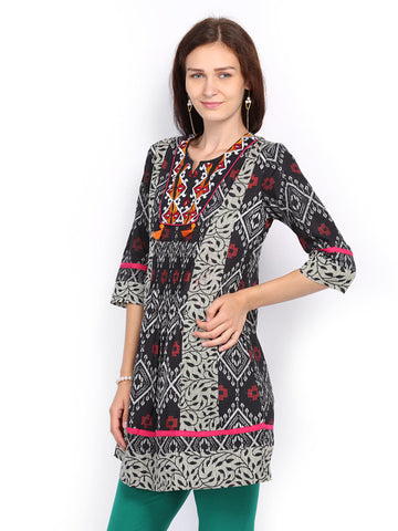 Rain &amp; Rainbow Women Black Printed Kurta