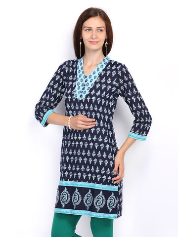 Rain &amp; Rainbow Navy &amp; Blue Printed Kurta