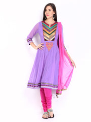 Rain &amp; Rainbow Women Purple &amp; Pink Anarkali Churidar Kurta with Dupatta