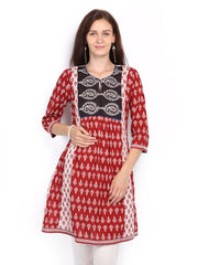 Rain &amp; Rainbow Women Maroon &amp; Off-White Printed Kurta