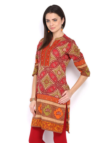 Rain &amp; Rainbow Women Maroon Printed Kurta