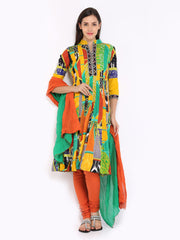 Rain &amp; Rainbow Women Multi-Coloured Printed Churidar Kurta with Dupatta