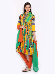 Rain &amp; Rainbow Women Multi-Coloured Printed Churidar Kurta with Dupatta