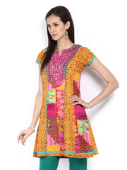 Rain &amp; Rainbow Women Mustard Yellow Printed Kurta