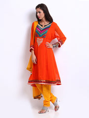 Rain &amp; Rainbow Women Orange &amp; Yellow Anarkali Churidar Kurta with Dupatta