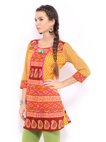 Rain &amp; Rainbow Women Orange &amp; Yellow Printed Kurta