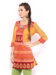 Rain &amp; Rainbow Women Orange &amp; Yellow Printed Kurta