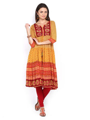 Rain &amp; Rainbow Women Orange &amp; Yellow Printed Kurta