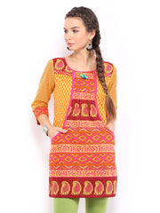Rain &amp; Rainbow Women Orange &amp; Yellow Printed Kurta