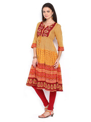 Rain &amp; Rainbow Women Orange &amp; Yellow Printed Kurta