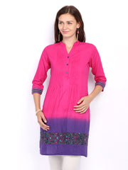 Rain &amp; Rainbow Women Pink &amp; Purple Pin Tuck Kurta