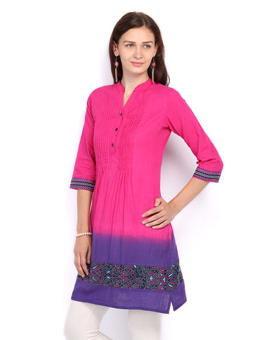 Rain &amp; Rainbow Women Pink &amp; Purple Pin Tuck Kurta