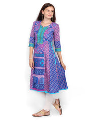 Rain &amp; Rainbow Women Purple &amp; Blue Printed Kurta