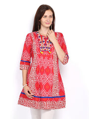 Rain &amp; Rainbow Women Red &amp; Cream-Coloured Printed Kurta
