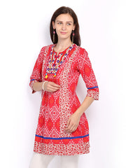 Rain &amp; Rainbow Women Red &amp; Cream-Coloured Printed Kurta