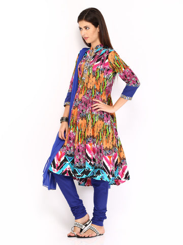 Rain &amp; Rainbow Women Multi-Coloured Printed Churidar Kurta with Dupatta