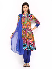 Rain &amp; Rainbow Women Multi-Coloured Printed Churidar Kurta with Dupatta