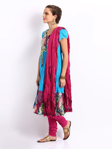 Rain &amp; Rainbow Women Blue &amp; Pink Anarkali Churidar Kurta with Dupatta