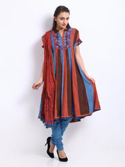 Rain &amp; Rainbow Women Coral Pink &amp; Blue Anarkali Churidar Kurta Set